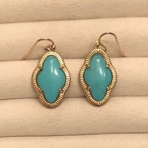 Turquoise and Gold Tone Drop Earrings | 1.5” Length